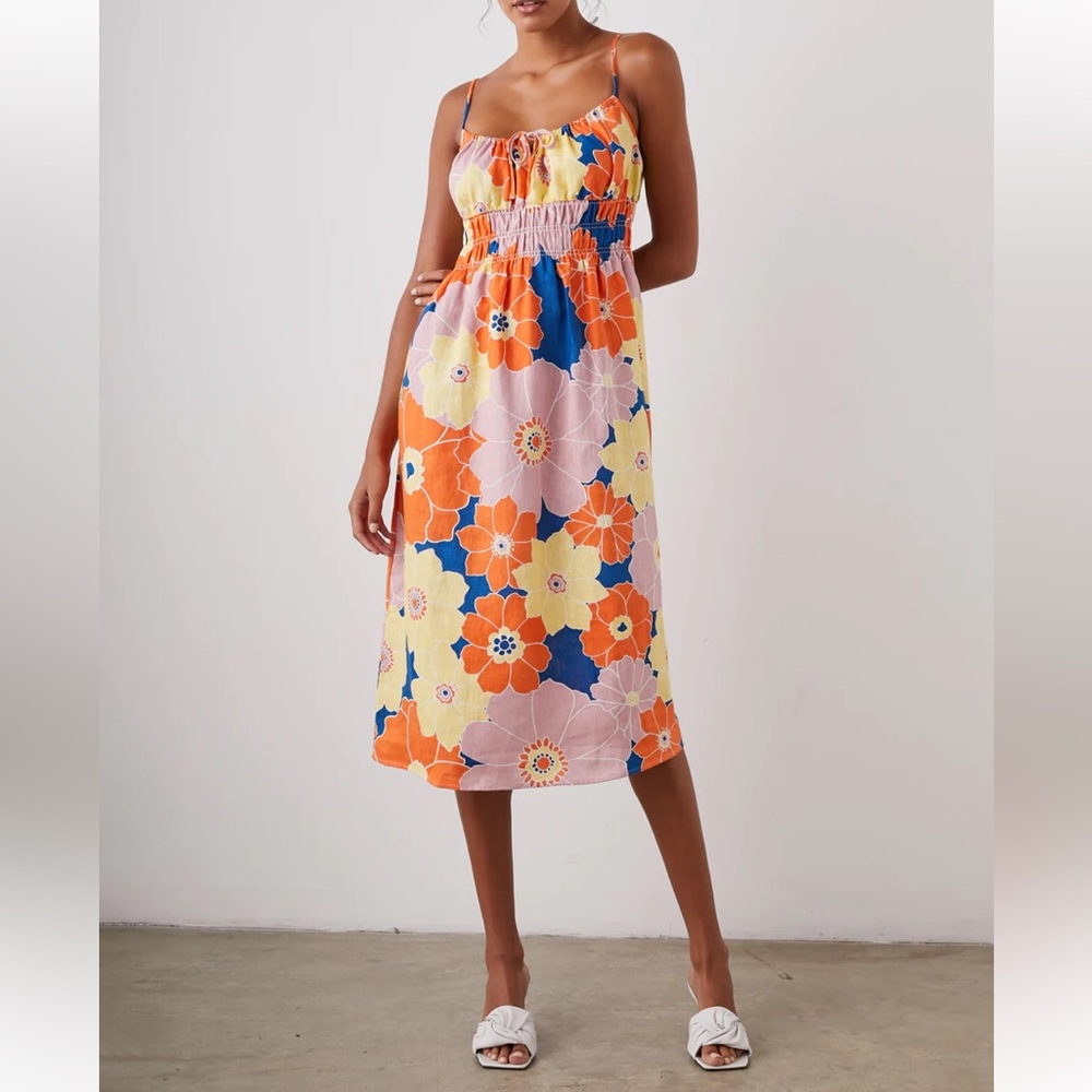 Rails NWT Octavia Flower Power Dress XS Linen Pink Blue Yellow Orange Floral - Picture 2 of 8